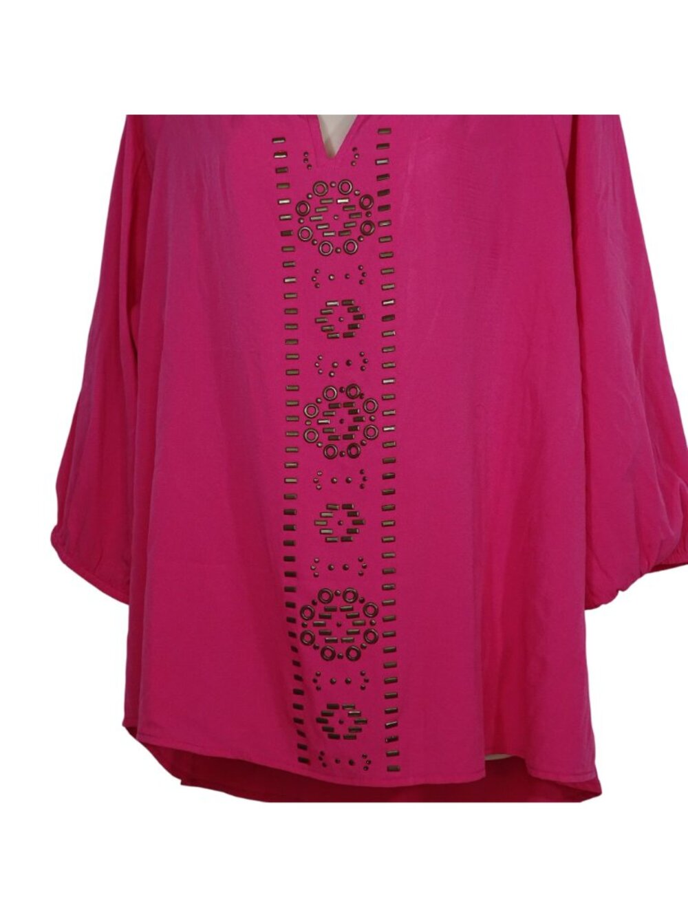 KC Khakis and Co Pink Studded Pullover Tunic Top Women Size L V-neck Long Sleeve - Picture 2 of 7